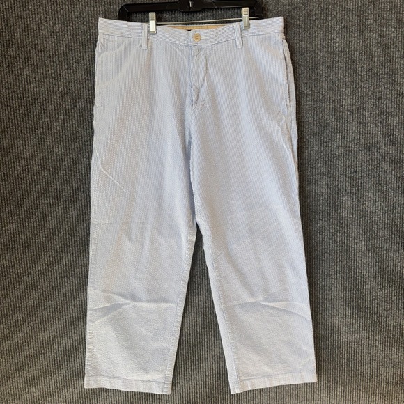 IZOD Mens 36x30 Seersucker‎ Pants Blue White Striped Cropped Casual Summer - Picture 1 of 6